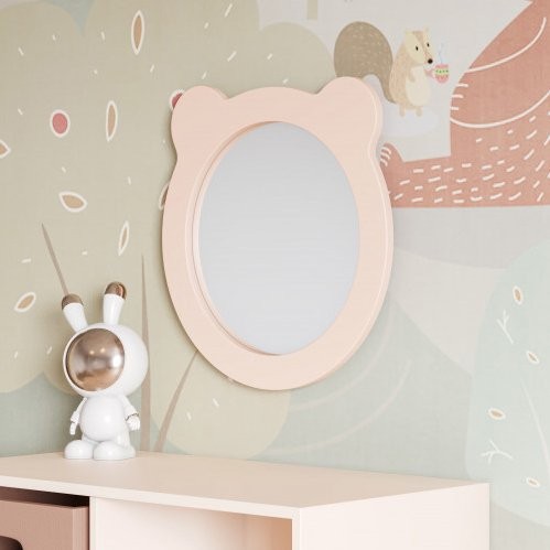 Зеркало AQUATON Каспер Мишка круглое, розовое матовое