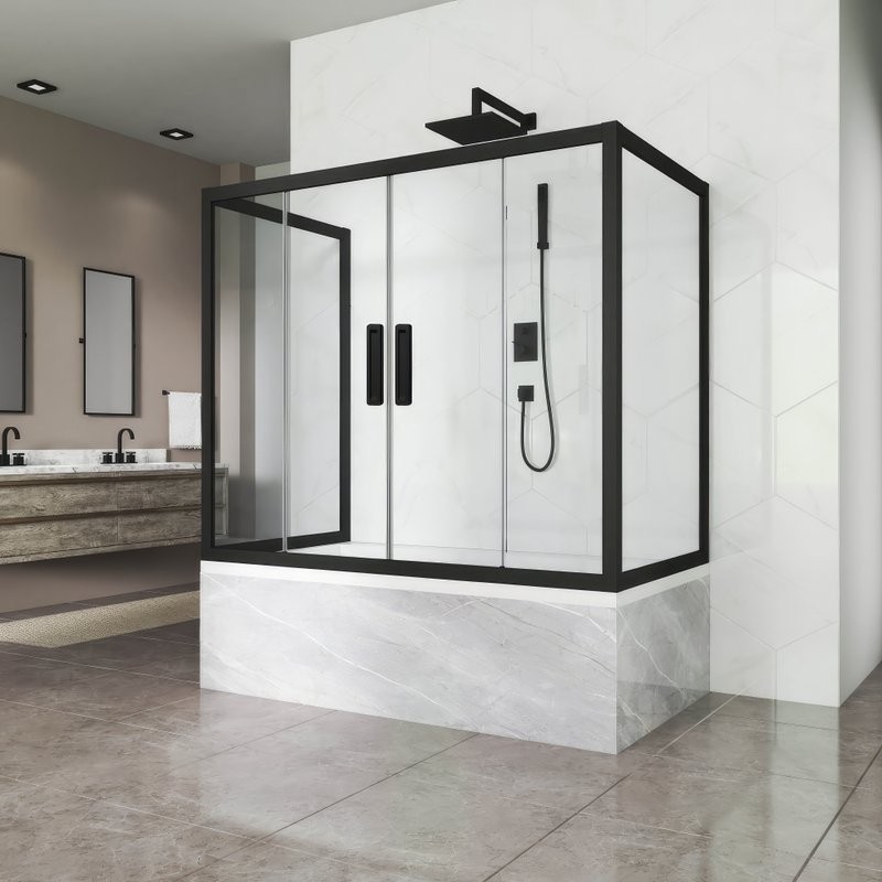 Шторка на ванну Kubele DE019 P4U-CLN-BLMT, 160х70 см, профиль матовый черный