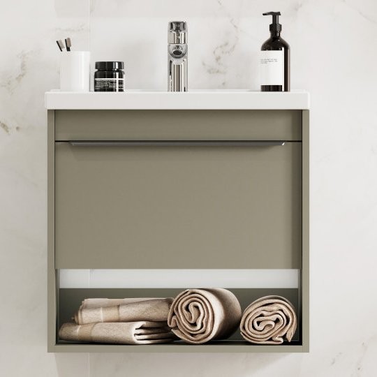 Тумба с раковиной AQUATON Хоуп 60 подвесная, 1 ящик, хаки