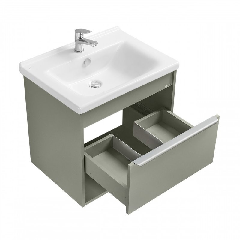 Тумба с раковиной AQUATON Хоуп 60 подвесная, 1 ящик, хаки