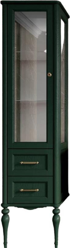 Шкаф пенал для ванной ValenHouse Эстетика L, витрина, зеленый, ручки золото