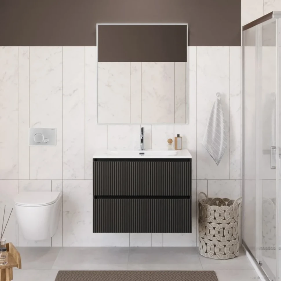 Тумба с раковиной BelBagno Uno-mini 90 подвесная, 2 ящика, матовая темно-серая
