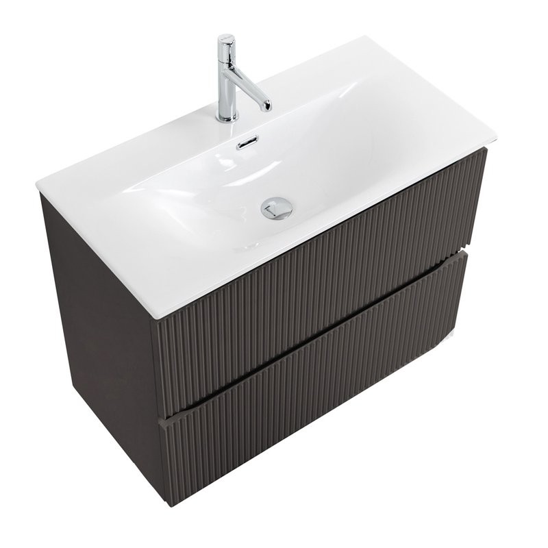 Тумба с раковиной BelBagno Uno-mini 90 подвесная, 2 ящика, матовая темно-серая