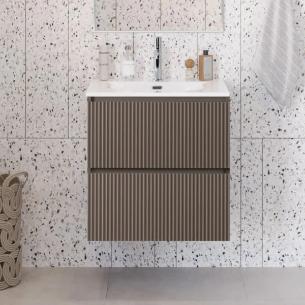 Тумба с раковиной BelBagno Uno 70 подвесная, 2 ящика, матовая бежевая