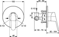 Встраиваемый смеситель для душа и ванны Ideal Standard Ceraplan 2 A5960AA С ВНУТРЕННЕЙ ЧАСТЬЮ