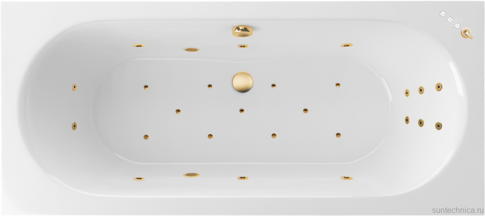 Акриловая ванна Excellent Oceana Slim Ultra 180x80 см, встраиваемая, с гидромассажем, белая, с каркасом, со сливом-переливом, фурнитура золото