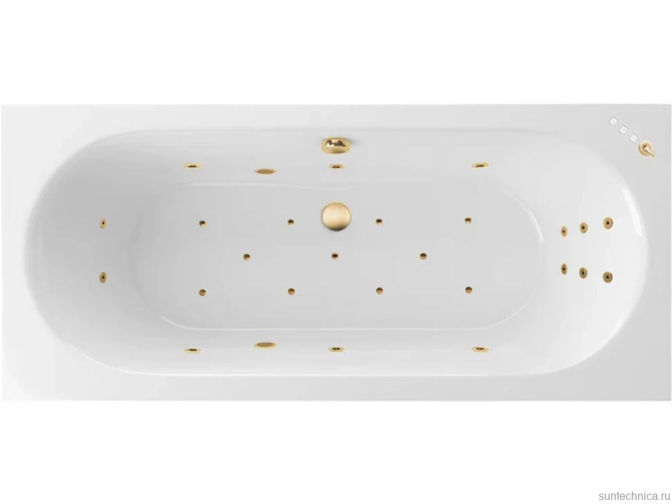 Акриловая ванна Excellent Oceana Slim Ultra 180x80 см, встраиваемая, с гидромассажем, белая, с каркасом, со сливом-переливом, фурнитура золото