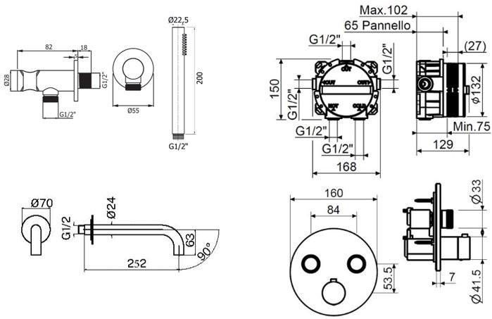 Душевой комплект Plumberia Selection PSBOX KITPSB02NO260 С ВНУТРЕННЕЙ ЧАСТЬЮ, черный матовый