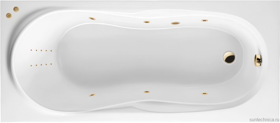 Акриловая ванна Excellent Sekwana Line Nano 170x75 см, встраиваемая, с гидромассажем, белая, с каркасом, со сливом-переливом, фурнитура золото