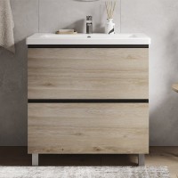 Тумба с раковиной Vigo Cross 80 напольная, 2 ящика, светлое дерево