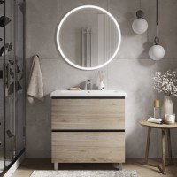 Тумба с раковиной Vigo Cross 80 напольная, 2 ящика, светлое дерево