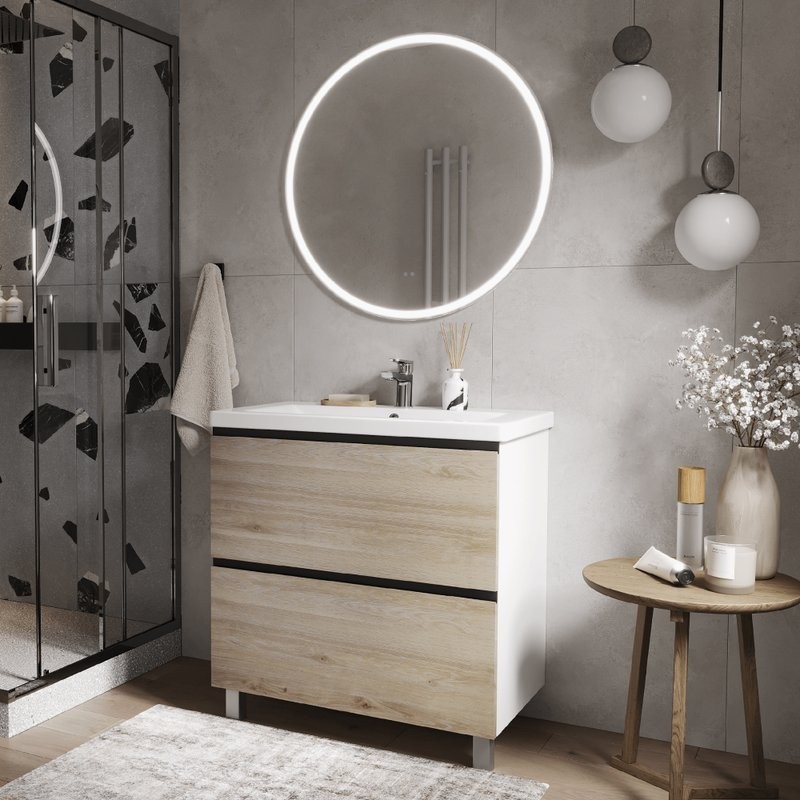 Тумба с раковиной Vigo Cross 80 напольная, 2 ящика, светлое дерево