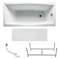 Акриловая ванна 1MarKa Viola Премиум 120x70 см, пристенная, белая, с каркасом, с экраном, со сливом-переливом