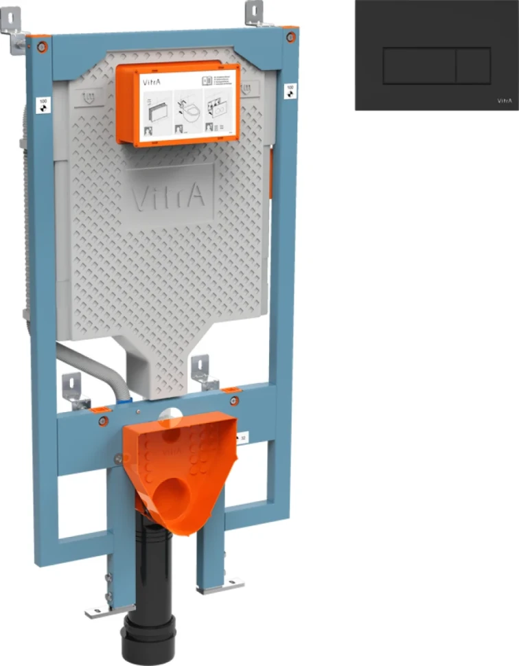 Система инсталляции для унитазов VitrA Vpro 765-5800-01 + Кнопка смыва VitrA Root Square 740-2311 черная матовая