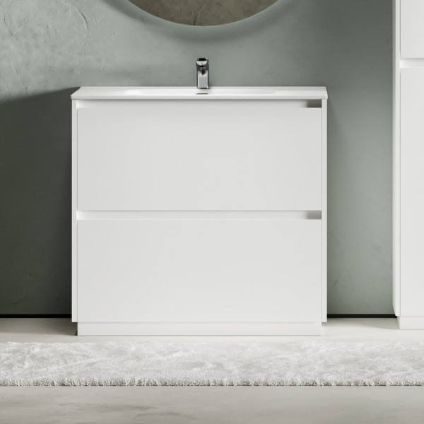 Тумба с раковиной Sancos Libra Floor 90 белый глянец, белая раковина CN7002