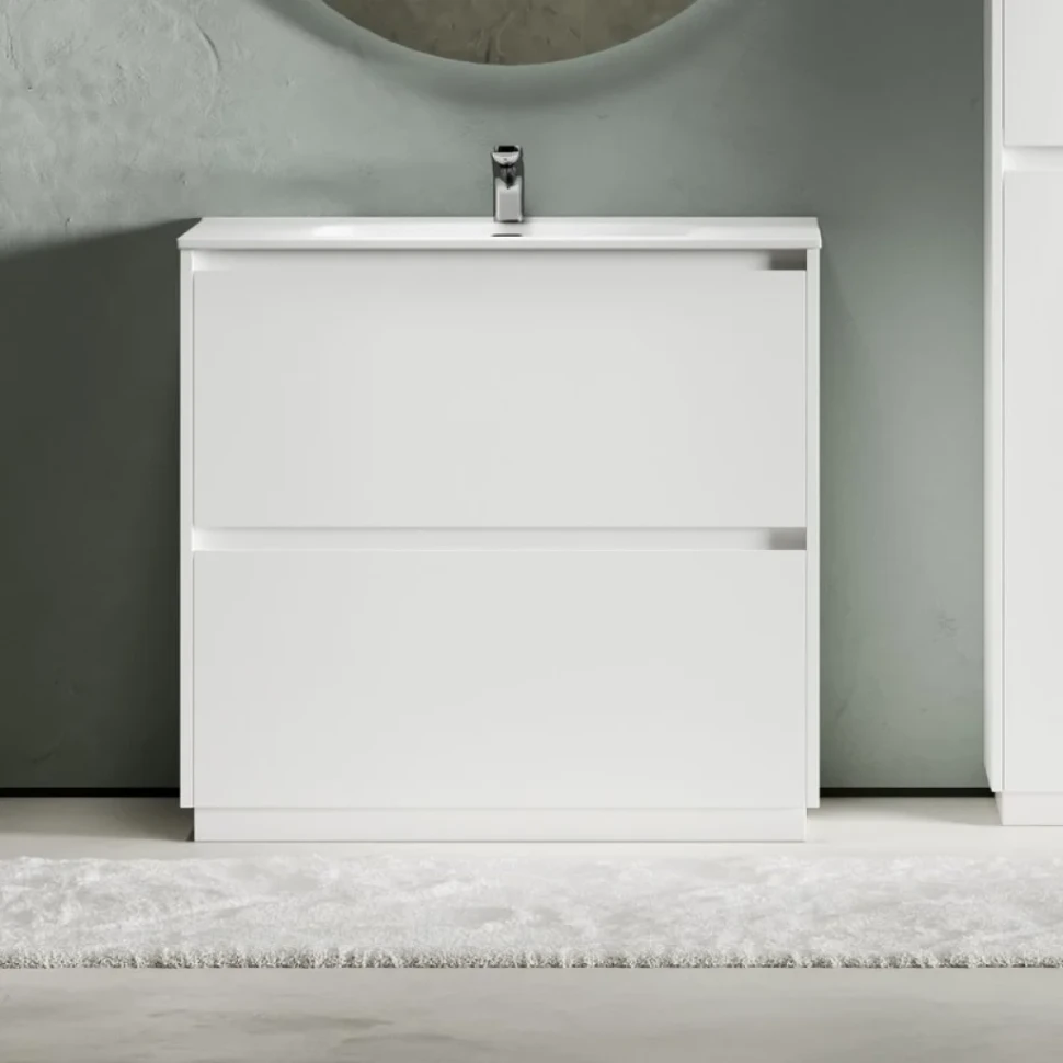 Тумба с раковиной Sancos Libra Floor 90 белый глянец, белая раковина CN7002