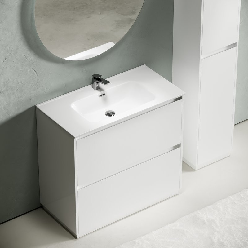 Тумба с раковиной Sancos Libra Floor 90 белый глянец, белая раковина CN7002