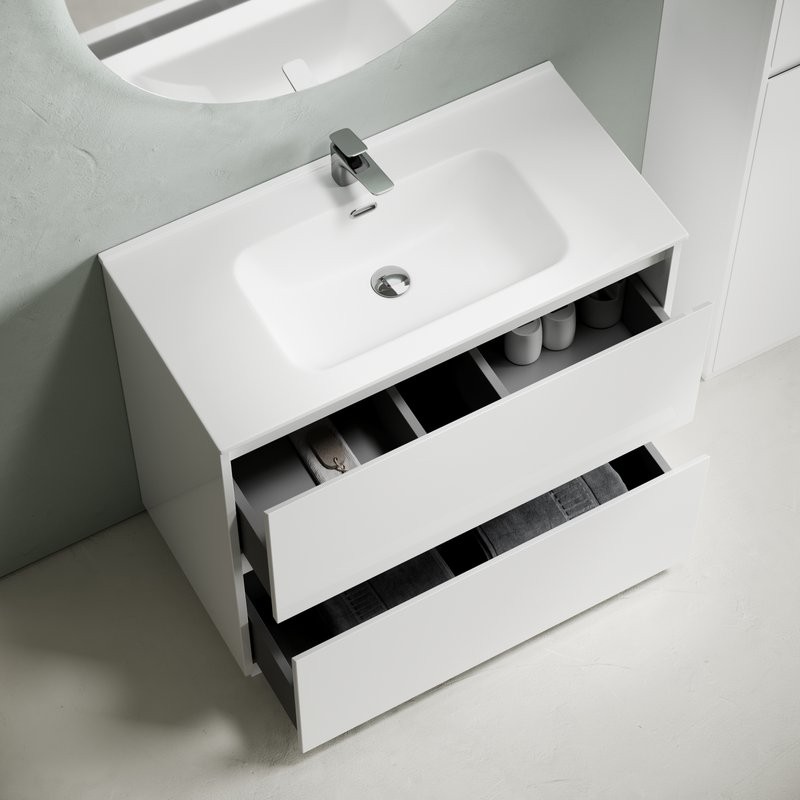 Тумба с раковиной Sancos Libra Floor 90 белый глянец, белая раковина CN7002