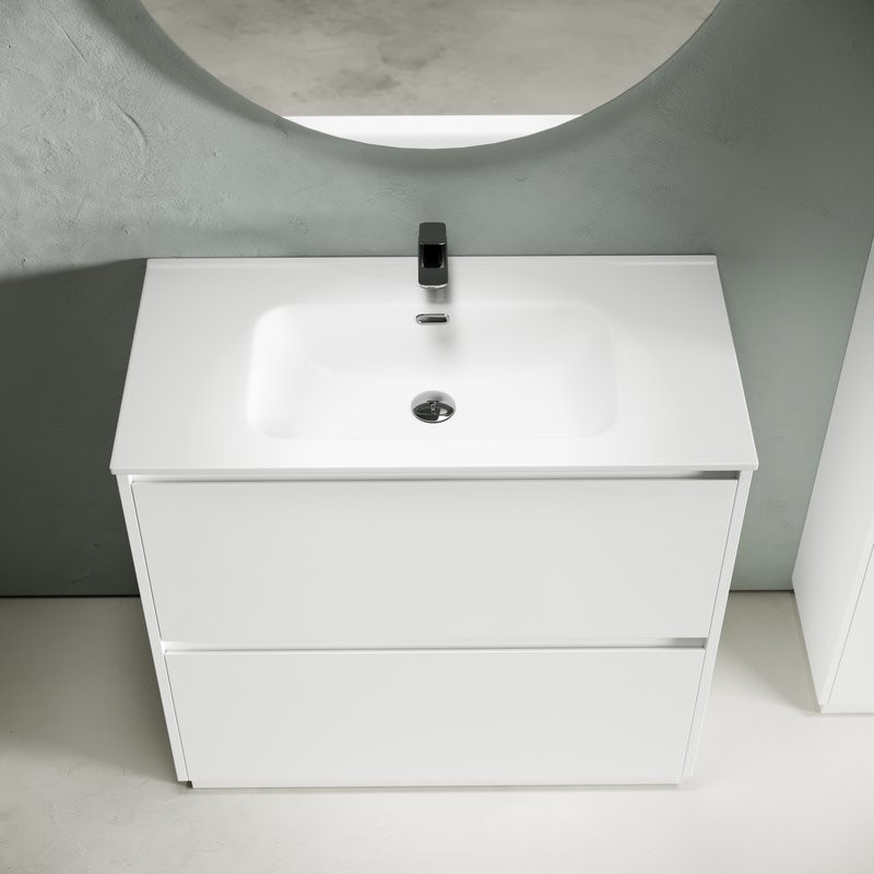 Тумба с раковиной Sancos Libra Floor 90 белый глянец, белая раковина CN7002