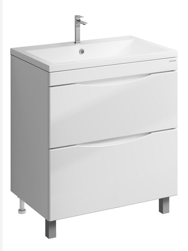 Тумба с раковиной Grossman Виста 75 напольная, 2 ящика, белый глянец