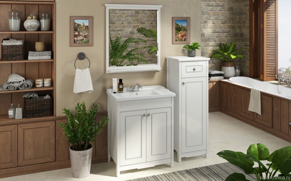 Зеркало Comforty Тбилиси 70 белый глянец, с полкой