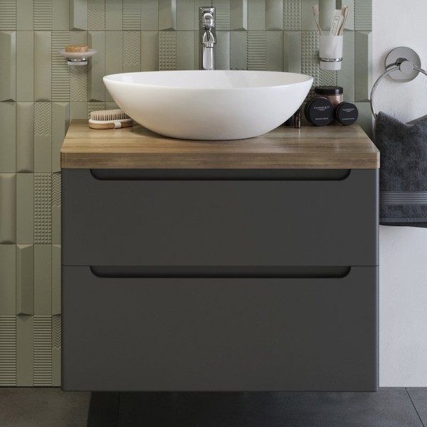 Тумба под раковину со столешницей STWORKI Берген 80 серая, столешница светлая