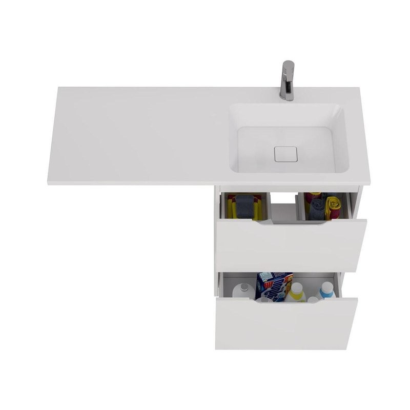 Тумба с раковиной Dreja Bona 60 напольная, под стиральную машину, белый глянец