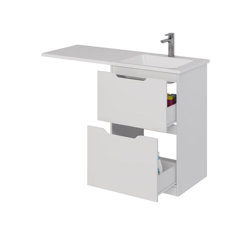 Тумба с раковиной Dreja Bona 60 напольная, под стиральную машину, белый глянец