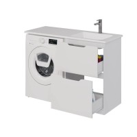 Тумба с раковиной Dreja Bona 60 напольная, под стиральную машину, белый глянец