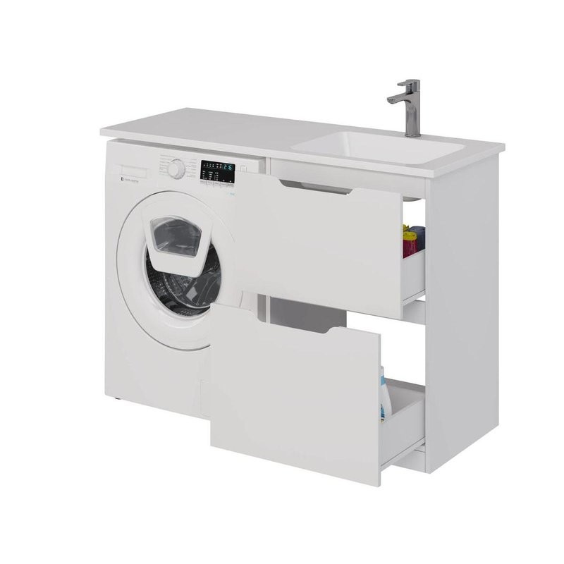 Тумба с раковиной Dreja Bona 60 напольная, под стиральную машину, белый глянец
