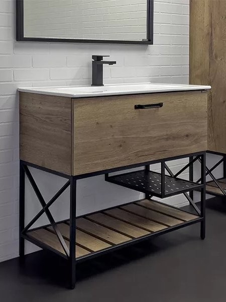 Тумба с раковиной Comforty Бредфорд 90 напольная, темный дуб, с раковиной Comforty 90E