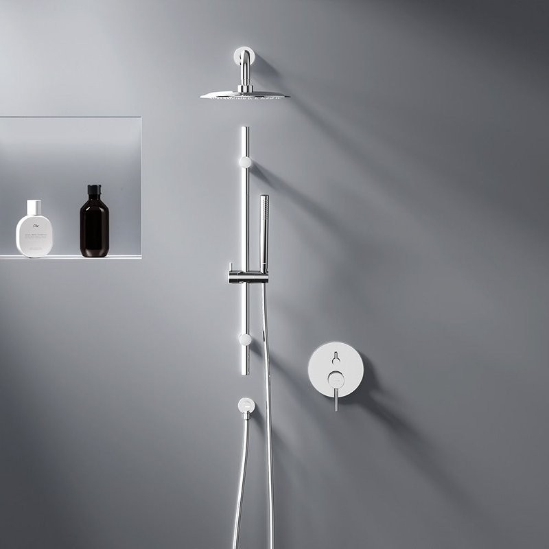 Душевая система с тропическим душем Damixa Scandinavian Pure 936530000 хром, скрытого монтажа, смеситель для 2 потребителей, верхний душ, встраиваемый душевой комплект, штанга, гарантия 10 лет, Дания