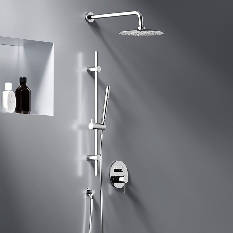 Душевая система с тропическим душем Damixa Scandinavian Pure 936530000 хром, скрытого монтажа, смеситель для 2 потребителей, верхний душ, встраиваемый душевой комплект, штанга, гарантия 10 лет, Дания