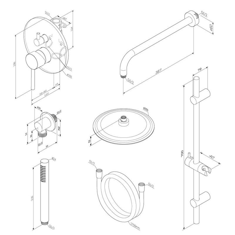 Душевая система с тропическим душем Damixa Scandinavian Pure 936530000 хром, скрытого монтажа, смеситель для 2 потребителей, верхний душ, встраиваемый душевой комплект, штанга, гарантия 10 лет, Дания