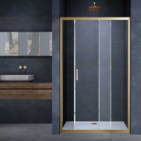 Душевая дверь в нишу Vincea Alpha VDS-3AL140CLG 140 см, профиль брашированное золото, стекло прозрачное