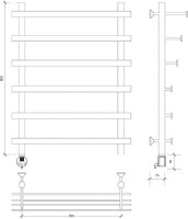 Полотенцесушитель электрический Secado Понтида 7 СП, L 80x60 см, подключение слева, глянцевый хром, лесенка, с полкой