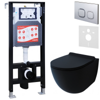 Комплект Унитаз подвесной Esbano Garcia ESUPGARCBM матовый черный + Инсталляция Fram + Кнопка ESINLPS10MC