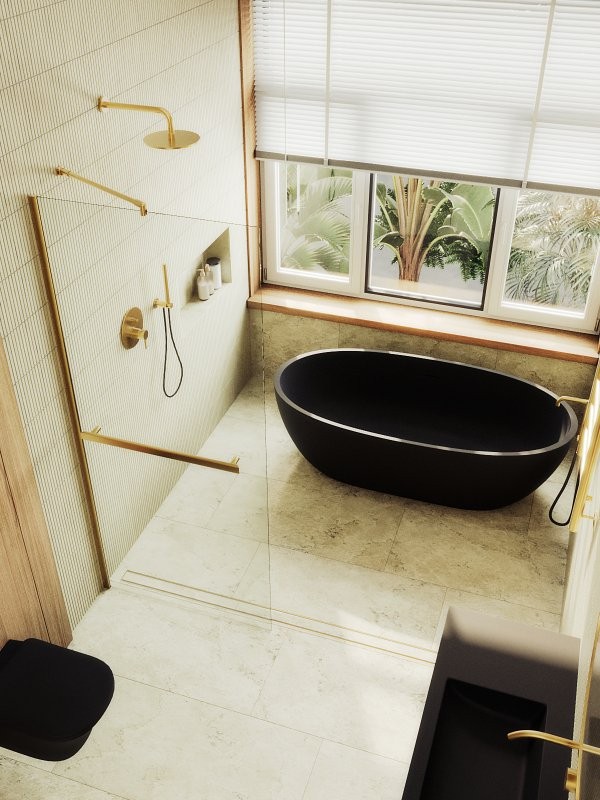 Душевая перегородка Maybahglass MGD-714-3ш 119 см, профиль золото, стекло прозрачное