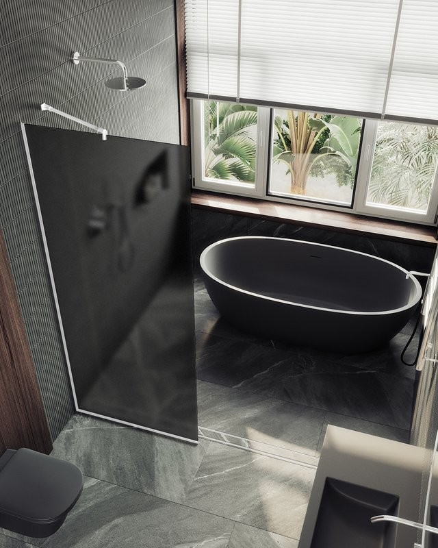 Душевая перегородка Maybahglass MGD-1356-1у 99 см, профиль белый, стекло графит матовый