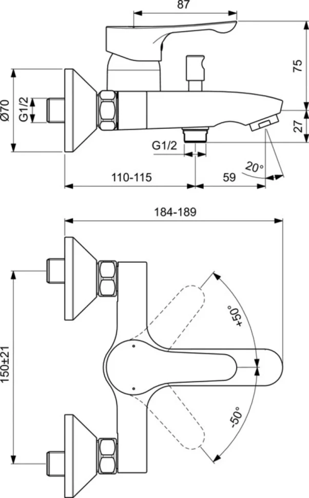 Смеситель для ванны с душем Ideal Standard Dot 2.0 BC326AA