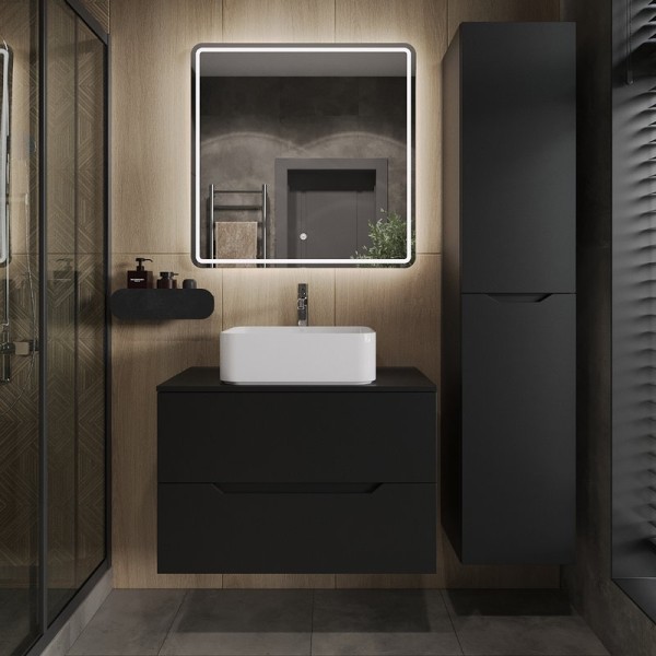 Мебель для ванной комнаты Orange Line 80 подвесная, 2 ящика, матовая черная с раковиной B02-460W