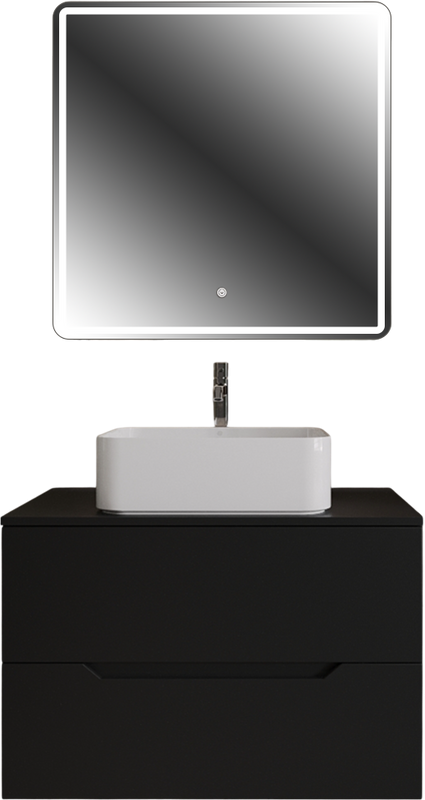 Мебель для ванной комнаты Orange Line 80 подвесная, 2 ящика, матовая черная с раковиной B02-460W