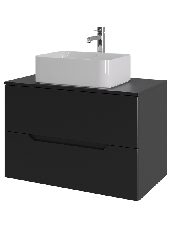 Мебель для ванной комнаты Orange Line 80 подвесная, 2 ящика, матовая черная с раковиной B02-460W