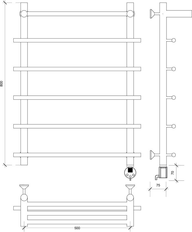 Полотенцесушитель электрический Secado Турин 1 СП 85x55 см, подключение справа, глянцевый хром, лесенка, с полкой