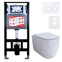 Комплект 3 в 1 Унитаз подвесной Esbano ESUPGARAW + Инсталляция Fram + Кнопка ESINLPS10GW цвет глянцевый белый