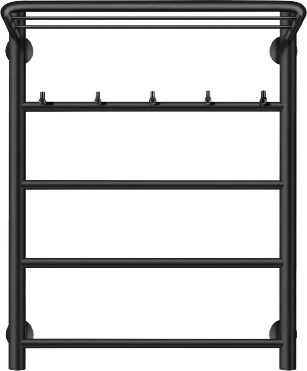 Полотенцесушитель электрический Secado Триада 1 КСП 60x50 см, подключение справа, матовый черный, лесенка, с полкой