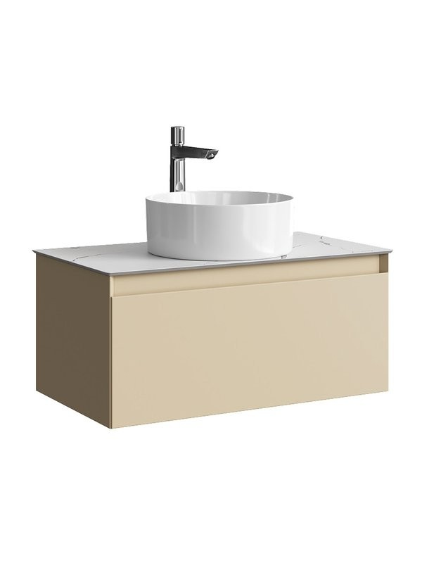 Тумба под раковину со столешницей Aqwella 5 stars Geometria 80 1 ящик, морская дюна, столешница мрамор белый