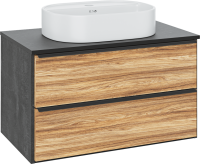 Тумба с раковиной Runo Мальта 85 подвесная, дуб, черная, раковина Nuovo 50