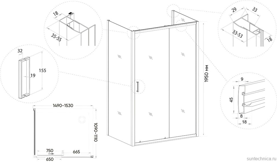 Душевой уголок Veconi Rovigo RV-046B 150x110