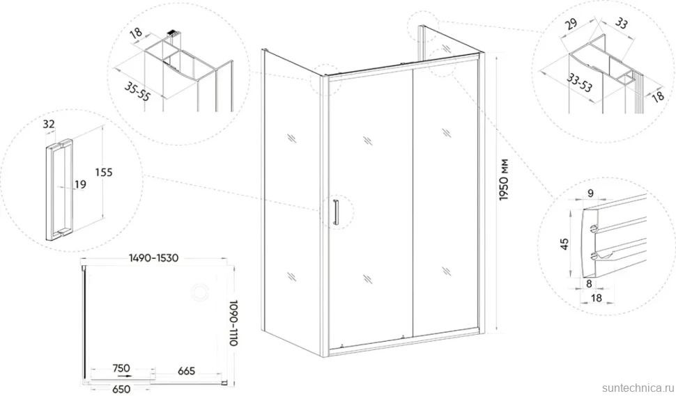 Душевой уголок Veconi Rovigo RV-046B 150x110